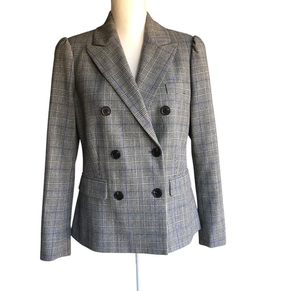 Rebecca Taylor Blazer Double Breasted Puff Sleeve Plaid Size 8 - Picture 1 of 14